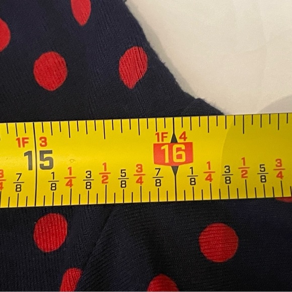 Boden Navy And Red Polka Dot Faux Wrap Ruched Top NWOT - Picture 10 of 11